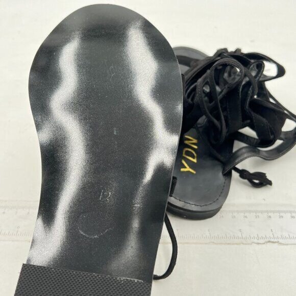 YDN Black Knee High Lace up Flats Fringe Low Heel Gladiator Strap Sandals Shoe - Picture 6 of 8